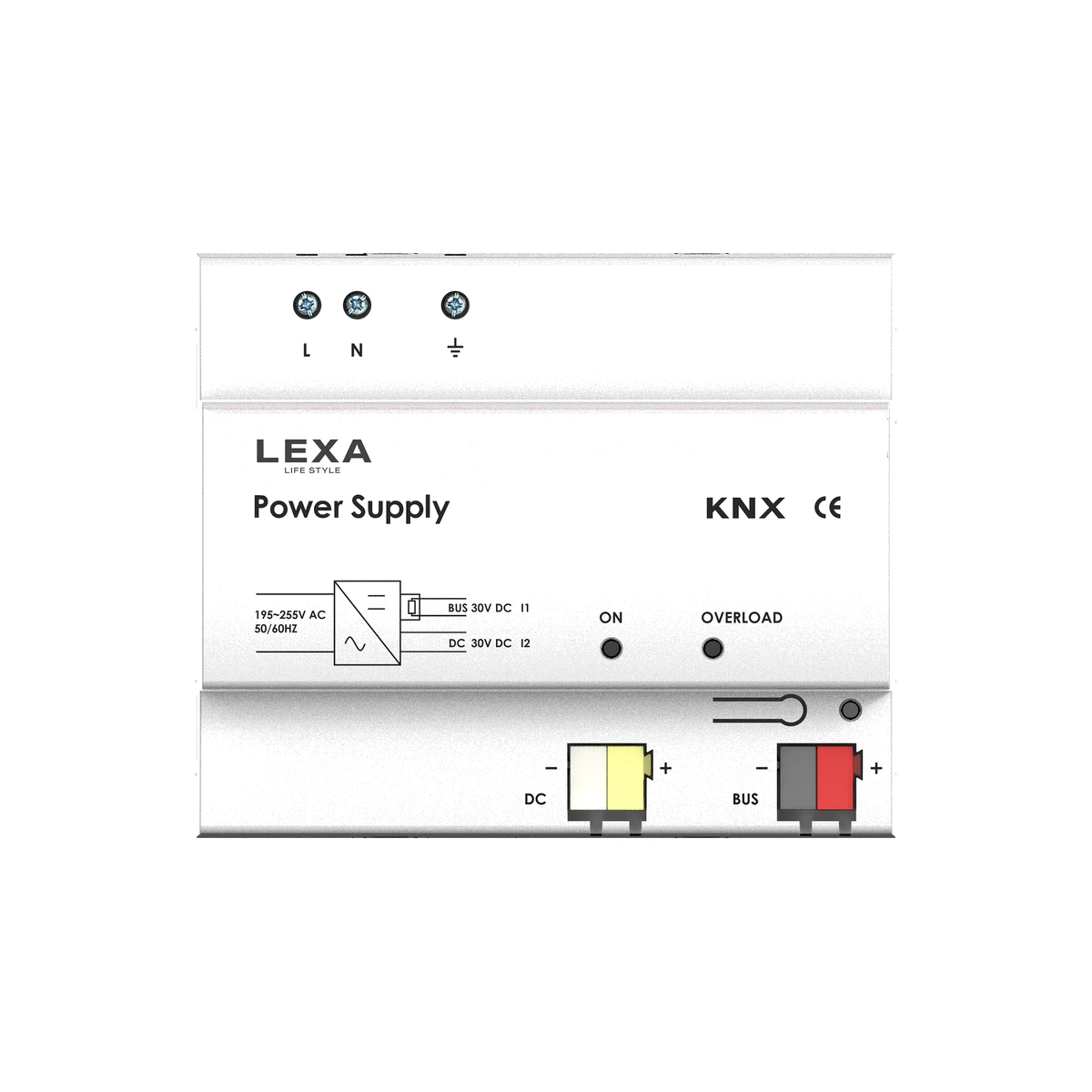 LEX P64 Series Standard 35mm DIN rail mounting 108×90×64mm PC Material Finish KNX System Bus Power Supply