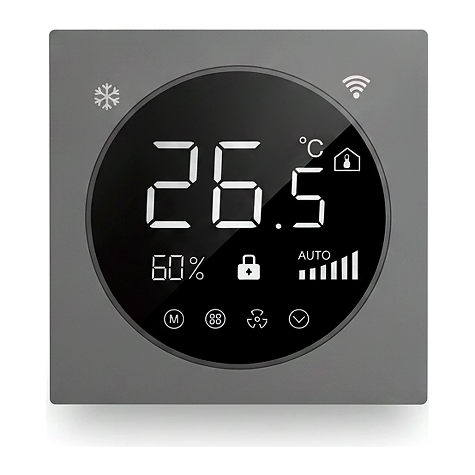 LEX H7 Series Installed in an 86 type back box 86×86×11mm PC Glass Material Finish KNX Smart Temperature Control Panel