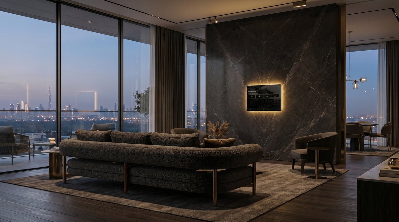 LEXA wall panel in a Dubai Hills mansion living room